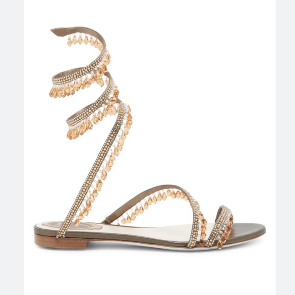 Rene Caovilla
Chandelier Embellished Satin Wrap Flat Sandals size 41